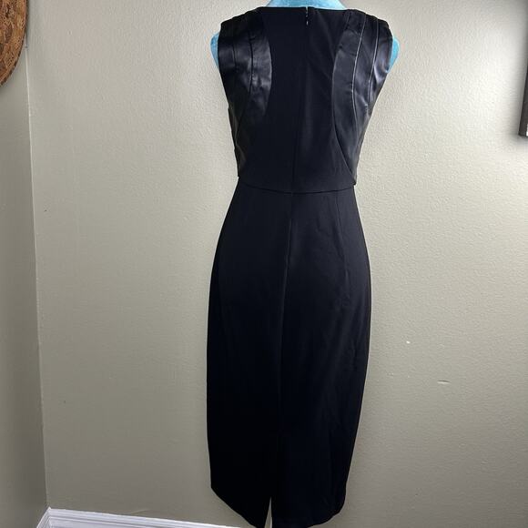 Express Women S Black Midi Dress With Faux Leather Top Accent Retro - Picture 3 of 13